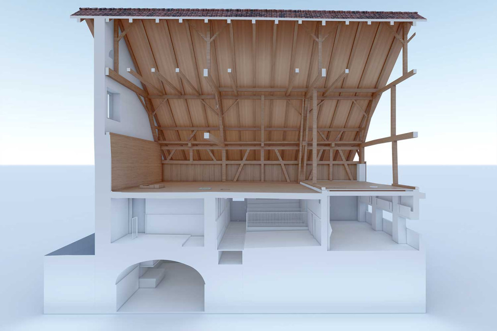 Holziken AG, Aaargau, Hofstall 3D-CAD Schnitt, HMQ AG