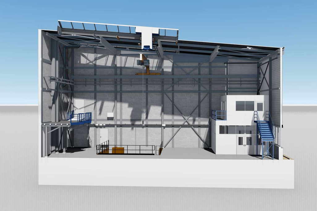 Industriehalle in Winterthur, 3D-Schnitt aus 3D-Modell, HMQ AG